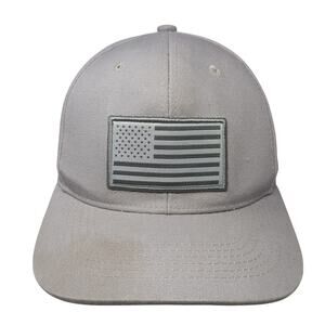 American Flag Baseball Cap Gray OS Adjustable Embroidered Patriotic Black Eagle